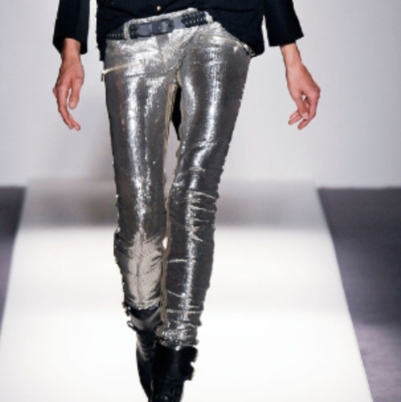 Balmain silver metallic zipper jeans